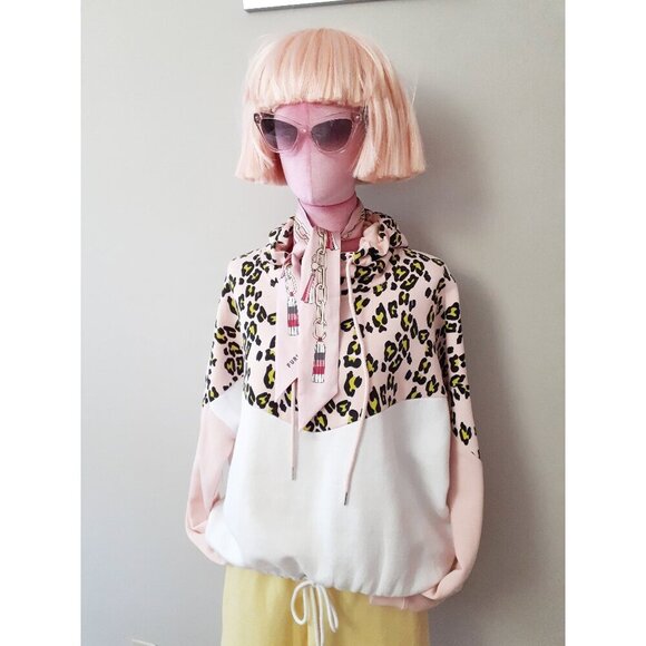 EUC Genetic Apparel pink & white animal print colour block hooded sweatshirt, L - Picture 3 of 10